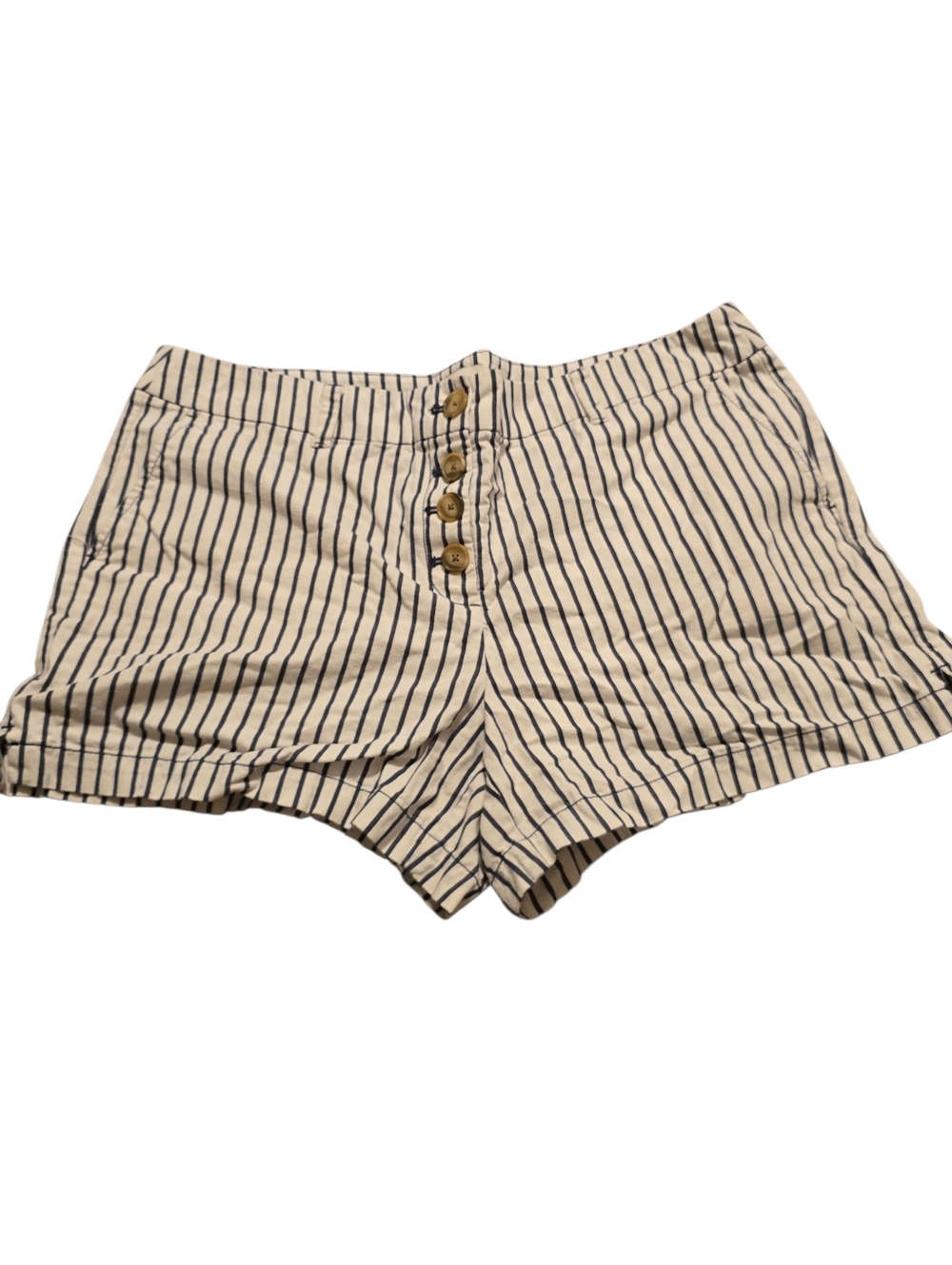 Loft Size 14 High-Rise Button-Front Stripe Shorts - Cream & Black